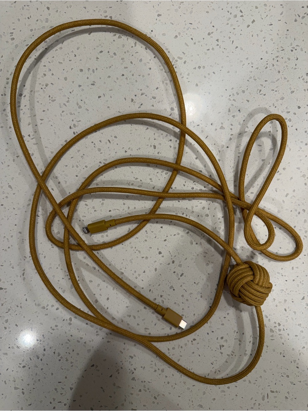 Braided Mustard Charging Cable With Knot Accent For Lightening To USB